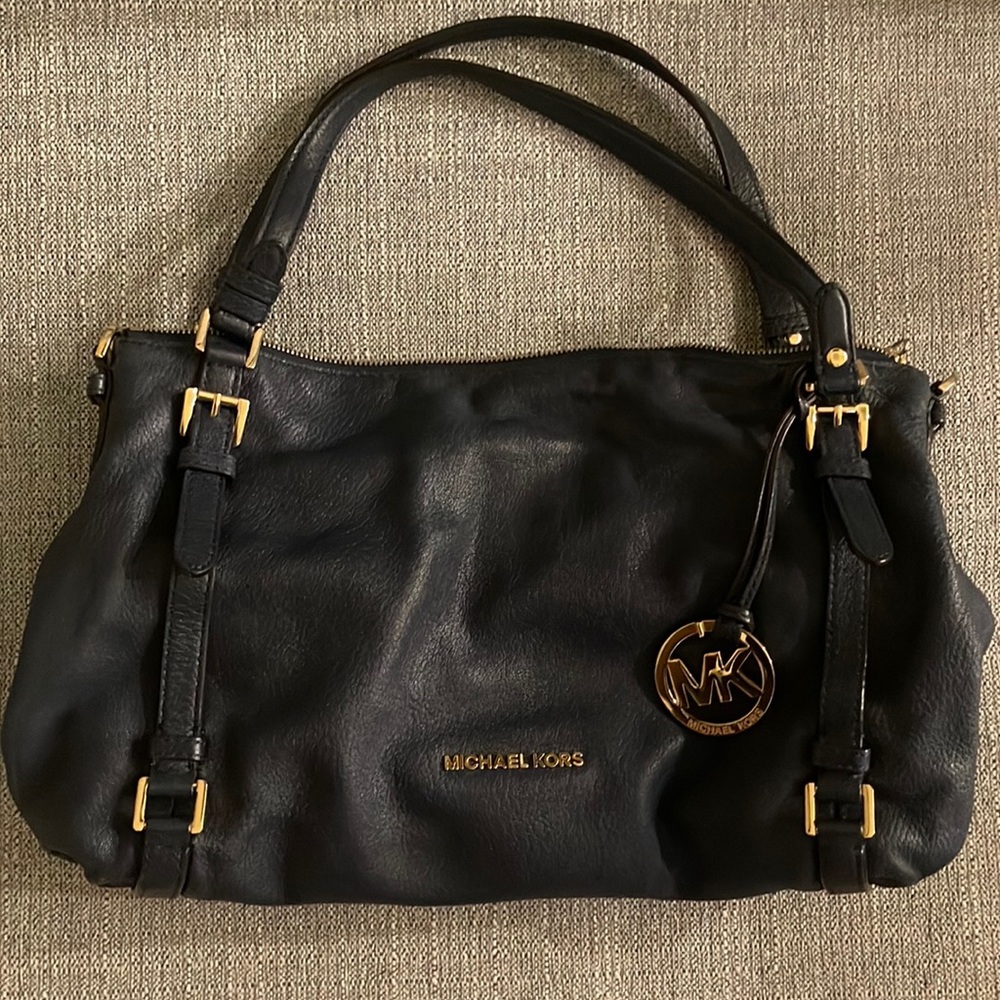 Michael Kors Navy Blue Spacious Shoulder Bag with Gold Details